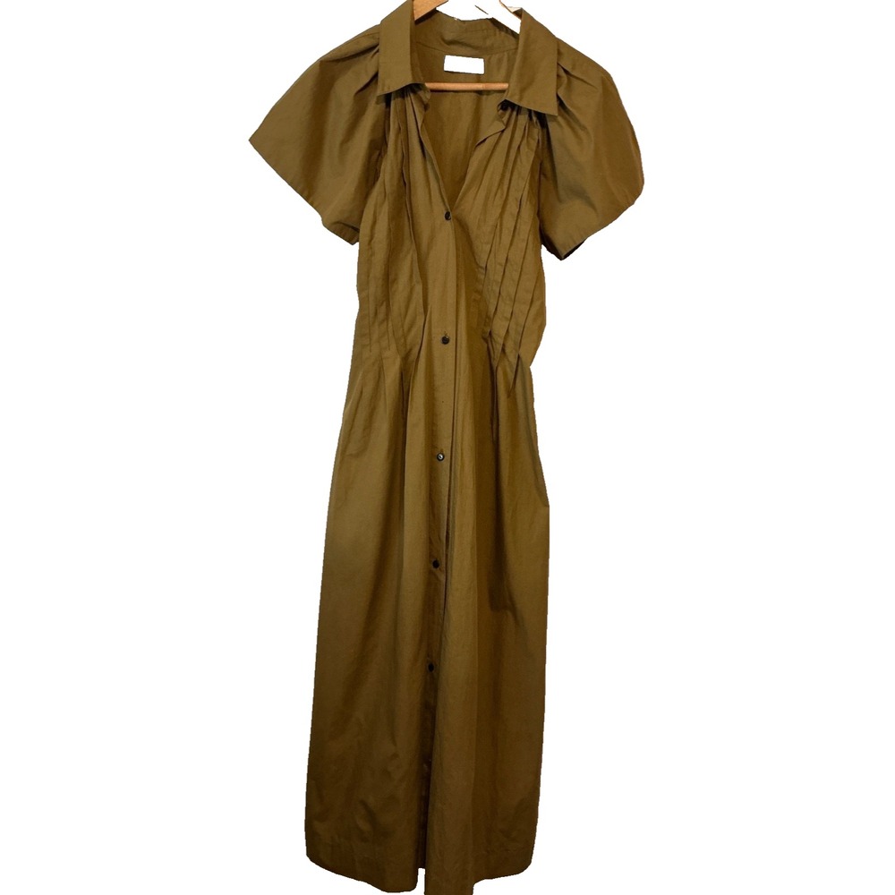 Anthropology S/W/F Women Medium Mustard Pleated V-neck Cotton Midi Dress